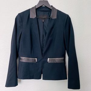 Banana Republic navy blazer with black faux leather detail